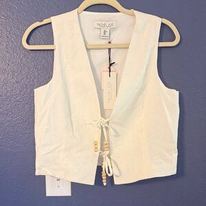 Rachel Zoe Ivory Linen Tie-Front Crop Vest